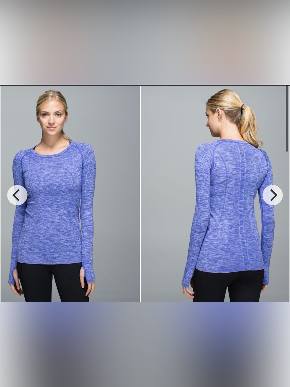 Lululemon Run: Swiftly Tech Long Sleeve Crew
Space Dye Heathered Pigment Blue